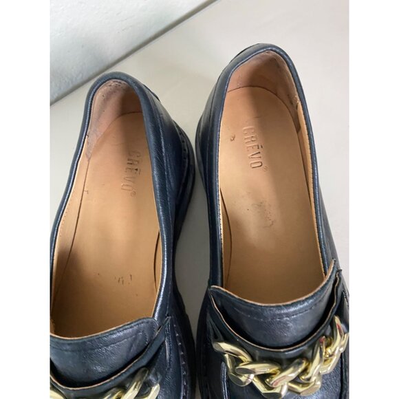 Crevo Francine Black Leather Chunky Loafers Womens 7 Lug Sole Academia Platform - Picture 14 of 16